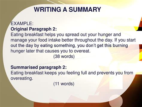 paragraph summary writing example