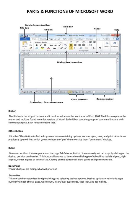 parts of microsoft word 2016 and their functions ppt