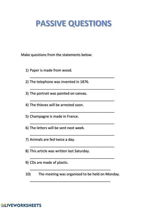 passive form questions exercises