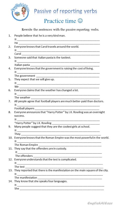 passive reporting verbs exercises advanced