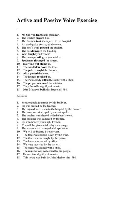 passive to active voice exercises with answers pdf grade