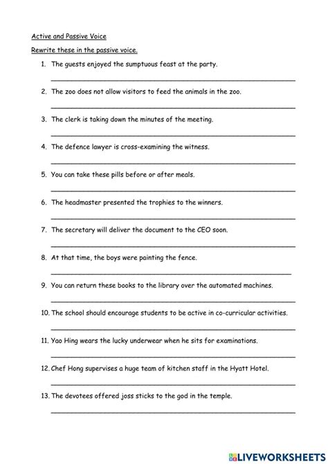 passive voice and active voice examples worksheet