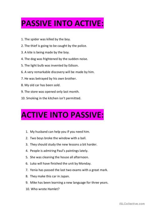 passive voice exercises pdf esl library