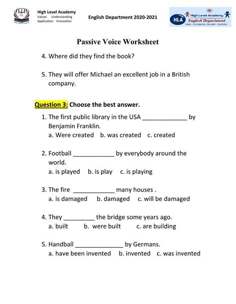 passive voice exercises pre intermediate level