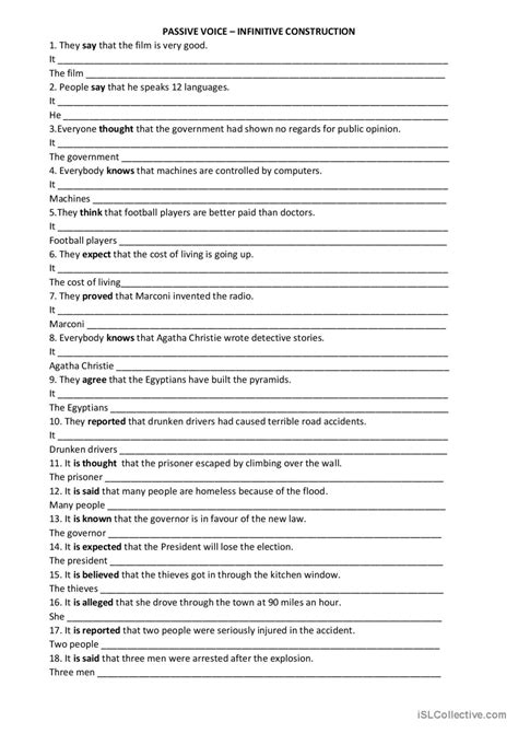 passive voice with reporting verbs exercises pdf