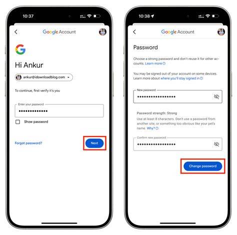 password option google account mobile