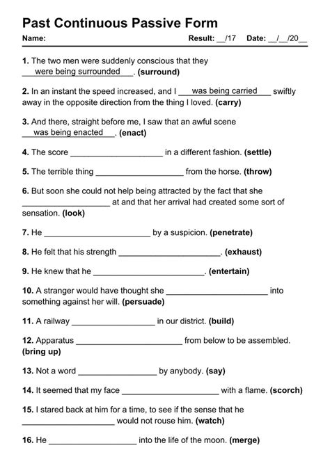 past continuous active passive exercise with answers pdf