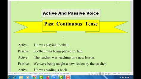 past continuous tense active and passive voice examples with answers class