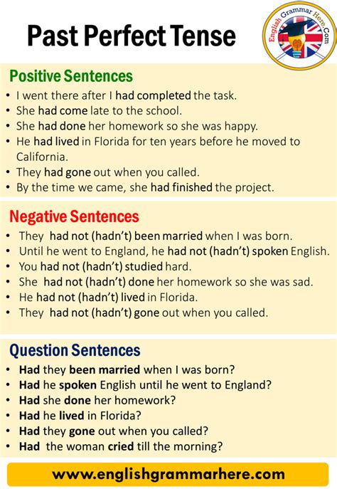 past perfect tense questions examples with answers