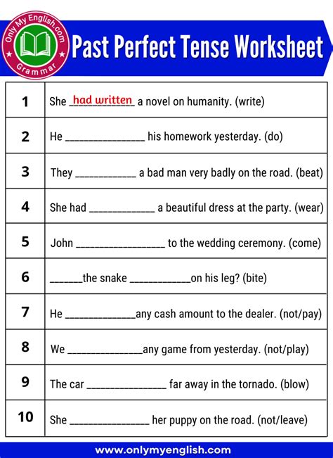 past perfect tense questions exercises with answers