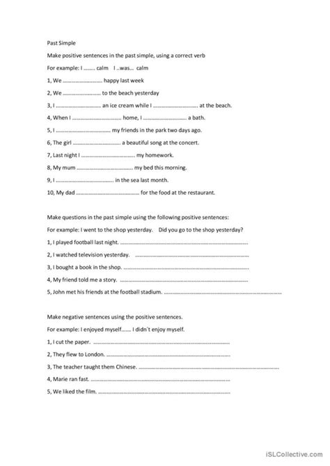 past simple exercises positive negative and question pdf