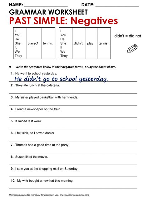past simple negative sentences exercises pdf