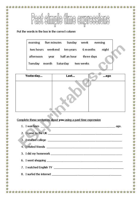 past simple time expressions exercises