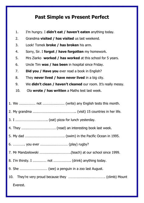 past simple vs present perfect questions exercises