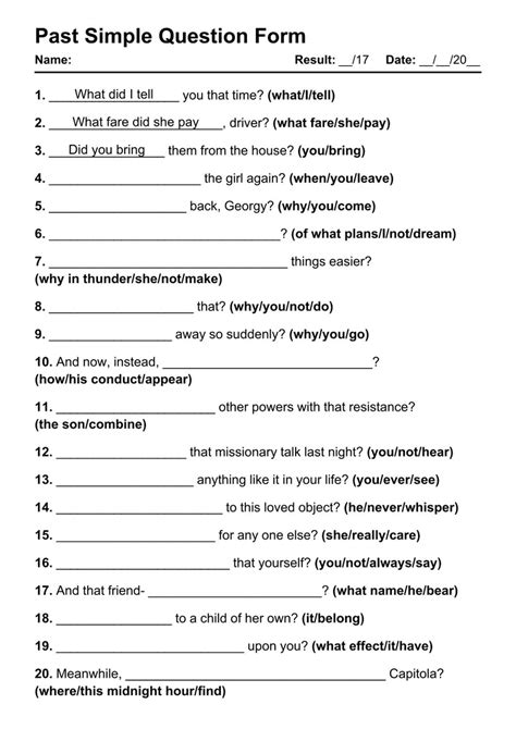 past tense questions exercises with answers pdf