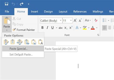 paste excel file in word