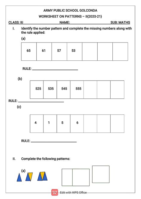pattern questions for class 3 pdf