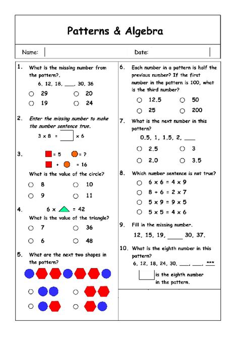 patterns in maths for grade 5
