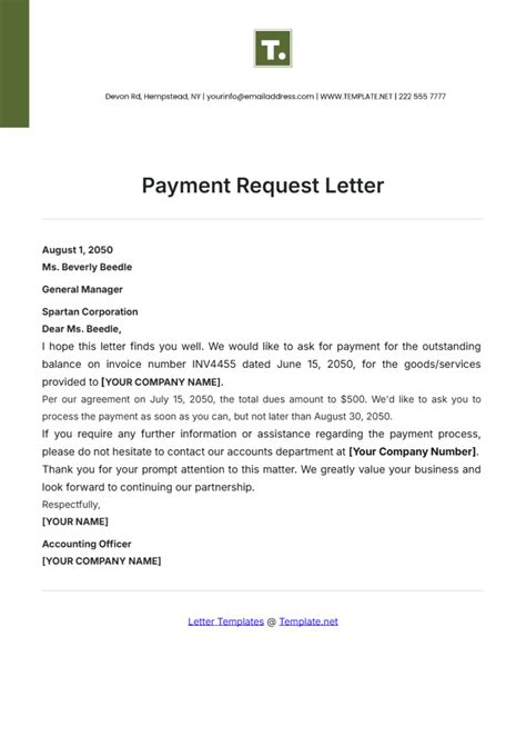 payment request letter format in word