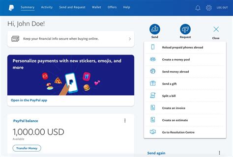 PayPal Account Dashboard