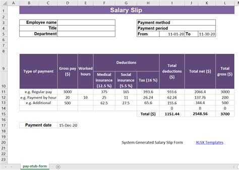 payroll salary slip format in excel