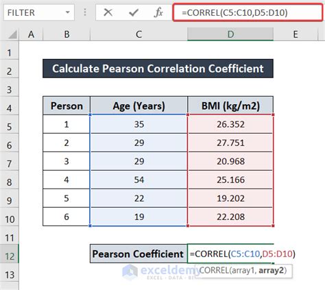 pearson correlation in excel data analysis