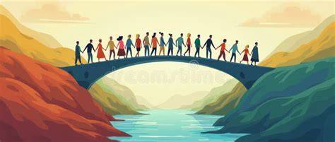 Ilustrasi orang-orang bekerja sama membangun jembatan