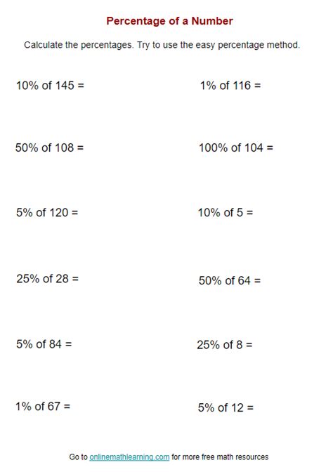 percentage exercises with answers
