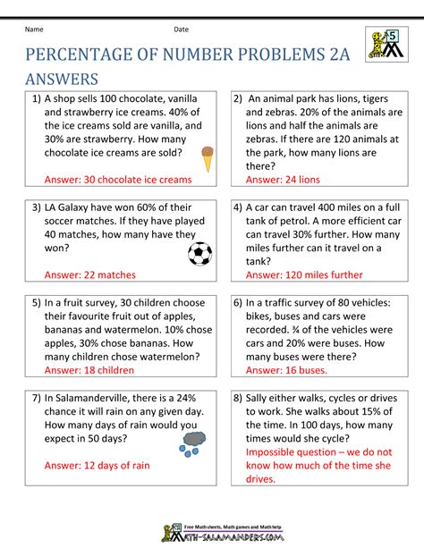 percentage math problems with answers