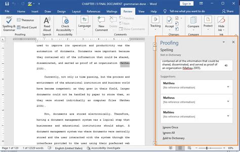 perform spelling and grammar check in word