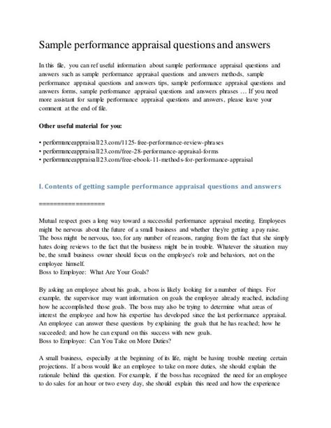 performance appraisal questions and answers examples