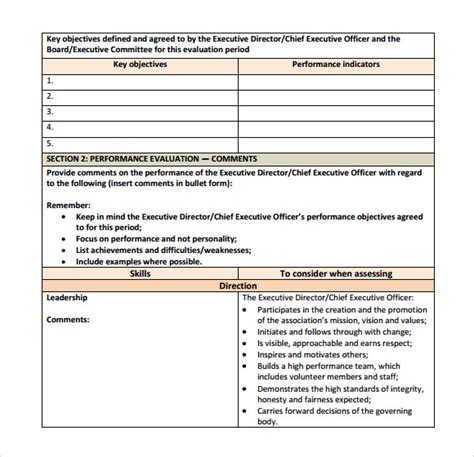 performance evaluation examples for managers