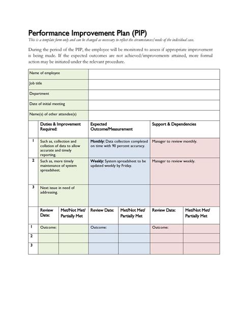 performance improvement plan example for project manager