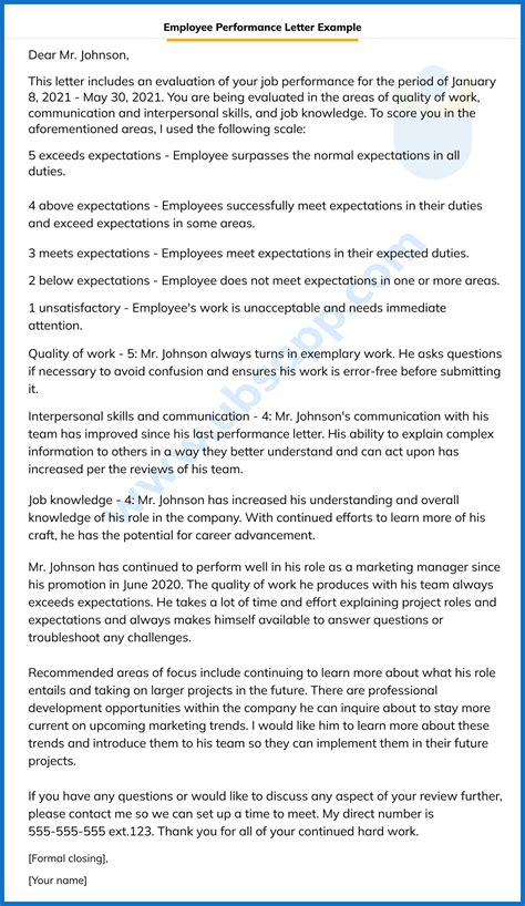 performance letter to employee sample