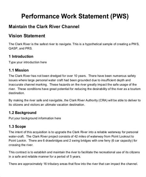 performance work statement examples