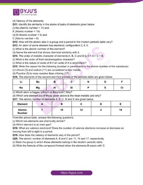 periodic classification of elements class 10 questions and answers
