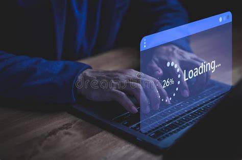 Person looking at loading screen on laptop