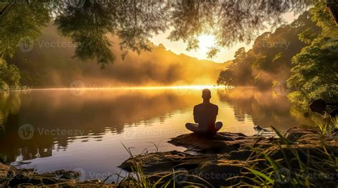 A person meditating with a serene expression, surrounded by subtle light