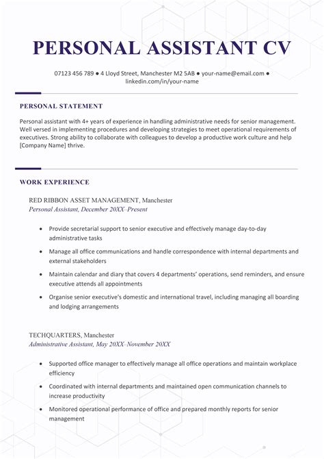 personal assistant personal statement examples