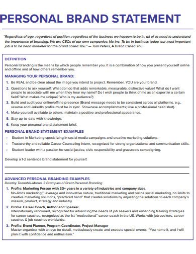 personal brand statement examples for managers