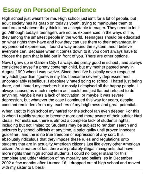 personal experience examples for students