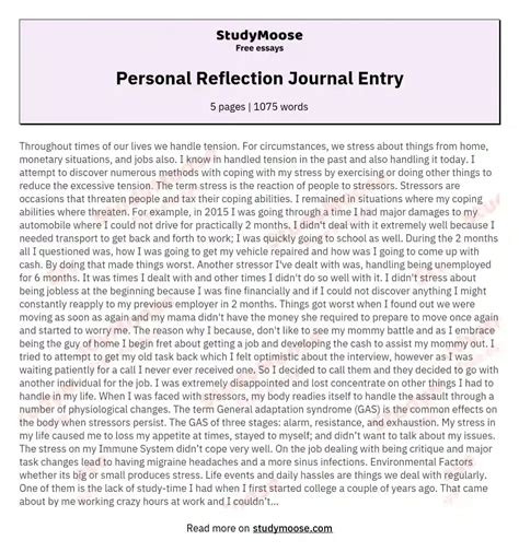 personal reflection journal entry examples
