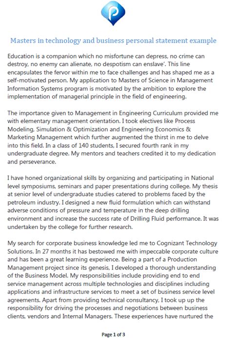 personal statement for master program sample