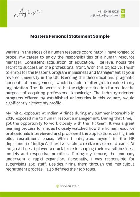 personal statement for masters example pdf