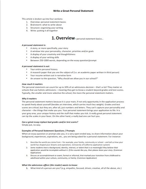 personal statement prompts examples
