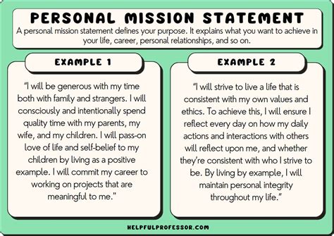 personal vision and mission statement examples for work