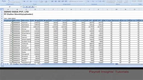 pf challan excel format free download