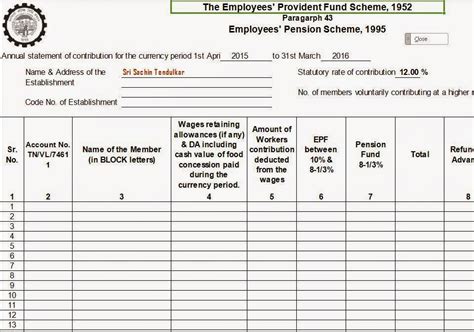 pf esic challan excel format