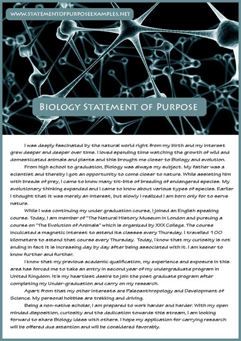 phd statement of purpose example biology