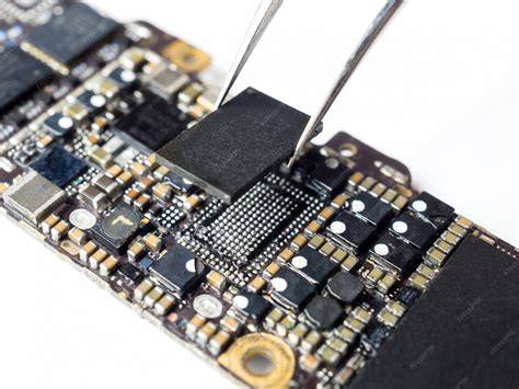IC Touch on Phone Motherboard Close Up